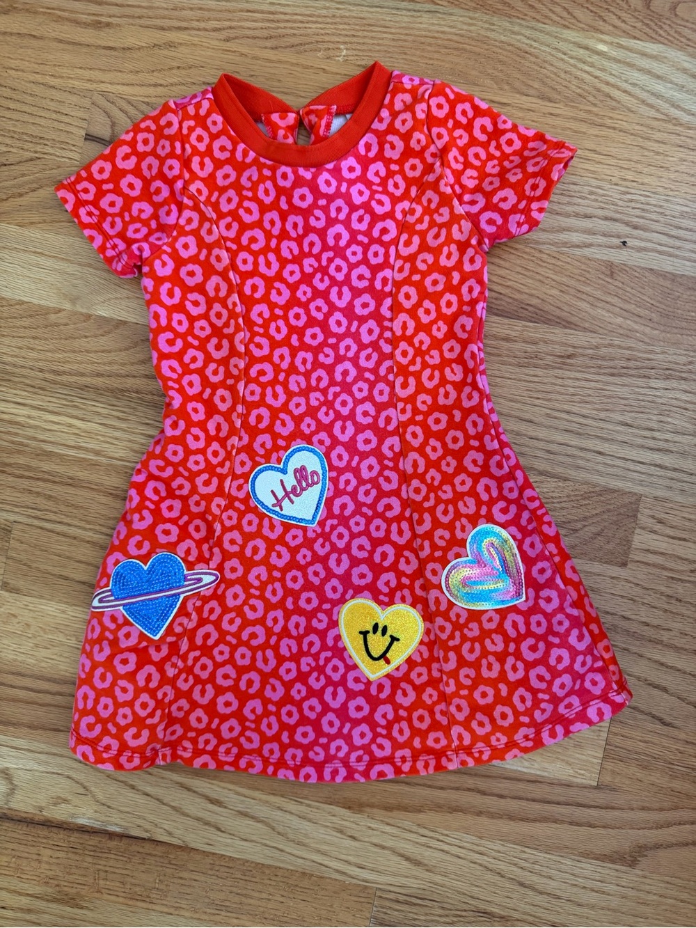 Rare Editions Red & Pink Leopard Patch Heart Dress